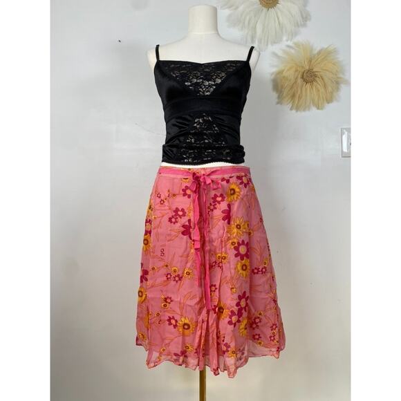 Vintage John Paul Richard Womens 100% Silk Y2K Skirt Size 12 Petite Fairy Preppy - Picture 2 of 10